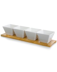 Elama Signature Modern 5pc Appetizer and Condiment Server with 4 Serving Dishes and a Bamboo Serving Block